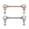 Rose Gold & Silver Bezel Dangle Drop Nipple Barbell Ring-WildKlass Jewelry