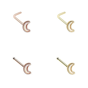 Golden & Rose Gold Illuminating Moon Shape L-Shape & Stud Nose Ring-WildKlass Jewelry