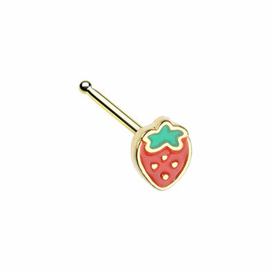 Golden, Silver Leafy Strawberry L-Shape, Stud Nose Ring-WildKlass Jewelry