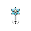 Rose Gold, Silver Turquoise Spring Flower Sparkle Top Steel Labret-WildKlass Jewelry