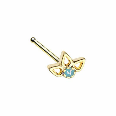 Gold, Rose Gold, Silver Sparkling Ornate Lotus L-Shape & Stud Nose Ring-WildKlass Jewelry