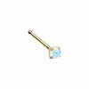 Gold, Silver Prong Set Iridescent Gem Top Steel L-Shaped, Stud Nose Ring-WildKlass Jewelry