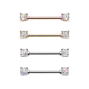 Golden & Rose Gold & Silver Sprinkle Dot Multi Gem Prong Set Nipple Barbell Ring-WildKlass Jewelry