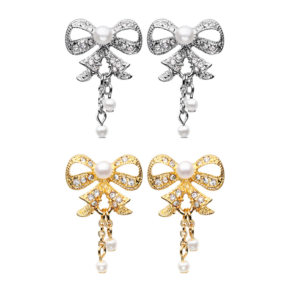 Gold, Silver Bow-Tie Splendid Dangle Ear Stud Earrings – WildKlass