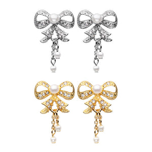 Gold, Silver Bow-Tie Splendid Dangle Ear Stud Earrings-WildKlass Jewelry