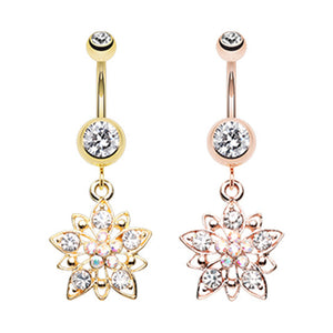 Gold & Rose Gold Flower Cluster Belly Button Ring-WildKlass Jewelry