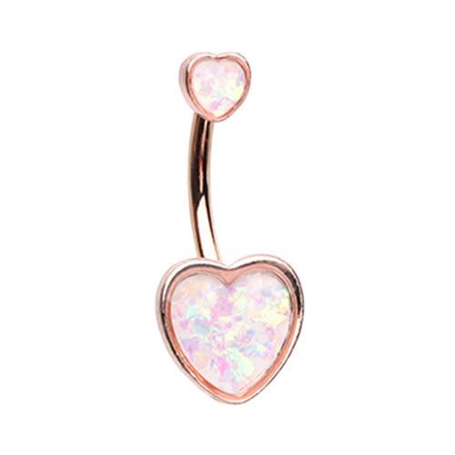 Gold & Rose Gold Two Opal Hearts Belly Button Ring-WildKlass Jewelry
