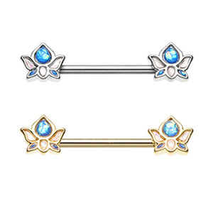 Golden & Silver Namaste Lotus Flower Nipple Barbell Ring-WildKlass Jewelry
