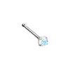 Gold, Silver Prong Set Iridescent Gem Top Steel L-Shaped, Stud Nose Ring-WildKlass Jewelry