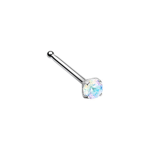 Gold, Silver Prong Set Iridescent Gem Top Steel L-Shaped, Stud Nose Ring-WildKlass Jewelry