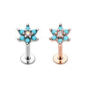 Rose Gold, Silver Turquoise Spring Flower Sparkle Top Steel Labret-WildKlass Jewelry