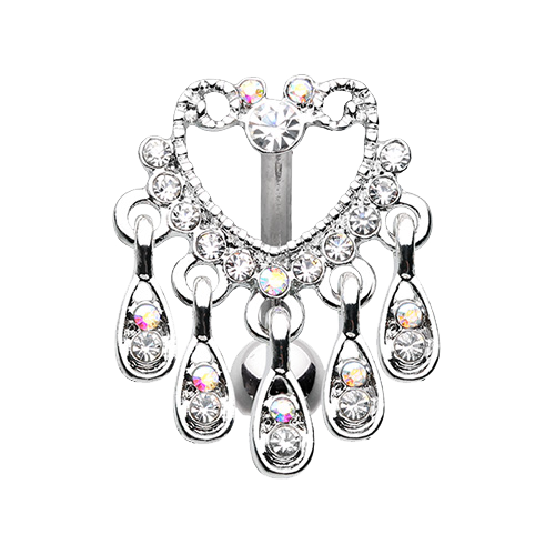 Rose Gold & Silver Elegant Chandelier Drop Top Down Reverse Belly Button Ring-WildKlass Jewelry