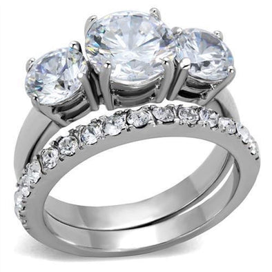WildKlass Stainless Steel Ring High Polished Women AAA Grade CZ Clear-WildKlass Jewelry