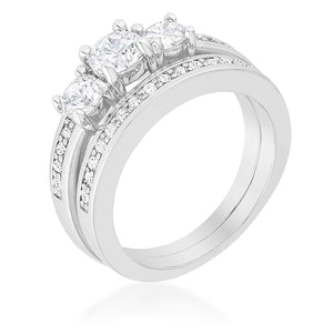 WildKlass Three Stone Wedding Ring Set-WildKlass Jewelry