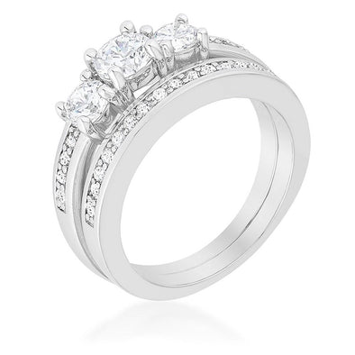 WildKlass Three Stone Wedding Ring Set-WildKlass Jewelry