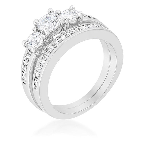 WildKlass Three Stone Wedding Ring Set-WildKlass Jewelry