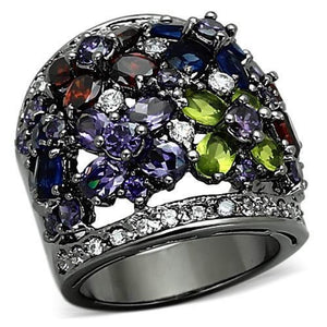 WildKlass Stainless Steel Flower Ring Ruthenium Women AAA Grade CZ Multi Color-WildKlass Jewelry