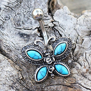 316L Stainless Steel Antique Turquoise Butterfly WildKlass Navel Ring-WildKlass Jewelry