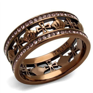 WildKlass Stainless Steel Ring IP Coffee Light Women Top Grade Crystal Light Rose-WildKlass Jewelry