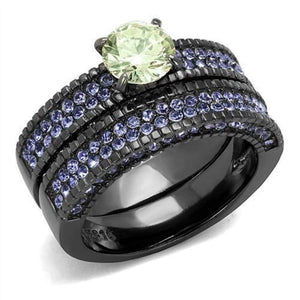 WildKlass Stainless Steel Ring IP Light Black (IP Gun) Women AAA Grade CZ Apple Green Color-WildKlass Jewelry