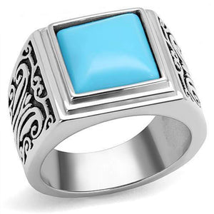 WildKlass Stainless Steel Ring High Polished Men Synthetic Sea Blue-WildKlass Jewelry