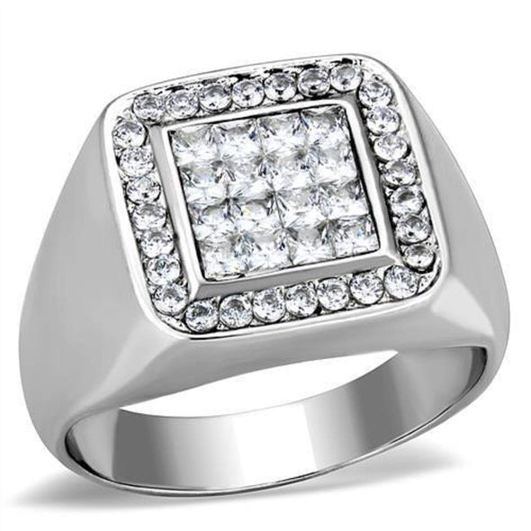 WildKlass Stainless Steel Ring High Polished (no Plating) Men AAA Grade CZ Clear-WildKlass Jewelry