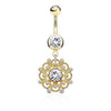 Crystal Paved Vintage Filigree Dangle WildKlass Double Jeweled Belly Button Navel Rings-WildKlass Jewelry