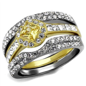 WildKlass Stainless Steel Ring Two-Tone IP Gold Women AAA Grade CZ Topaz-WildKlass Jewelry