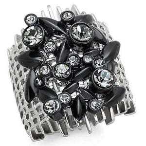WildKlass Stainless Steel Ring Two-Tone IP Black Women Top Grade Crystal Black Diamond-WildKlass Jewelry