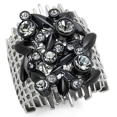 WildKlass Stainless Steel Ring Two-Tone IP Black Women Top Grade Crystal Black Diamond-WildKlass Jewelry