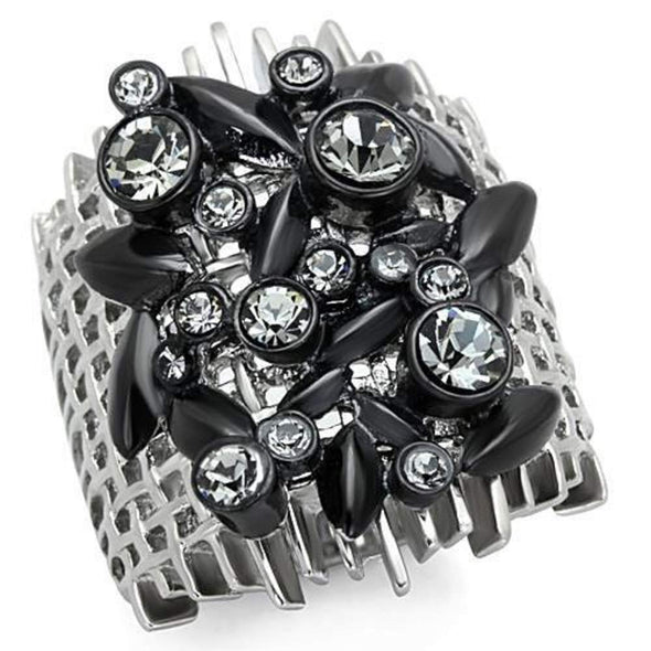 WildKlass Stainless Steel Ring Two-Tone IP Black Women Top Grade Crystal Black Diamond-WildKlass Jewelry