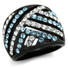 WildKlass Stainless Steel Ring Two-Tone IP Black Women Top Grade Crystal Sea Blue-WildKlass Jewelry