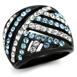 WildKlass Stainless Steel Ring Two-Tone IP Black Women Top Grade Crystal Sea Blue-WildKlass Jewelry