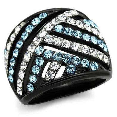 WildKlass Stainless Steel Ring Two-Tone IP Black Women Top Grade Crystal Sea Blue-WildKlass Jewelry