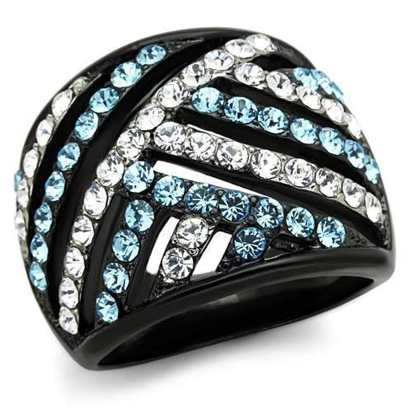 WildKlass Stainless Steel Ring Two-Tone IP Black Women Top Grade Crystal Sea Blue-WildKlass Jewelry