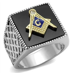 WildKlass Stainless Steel Ring Two-Tone IP Gold Men Semi-Precious Jet-WildKlass Jewelry