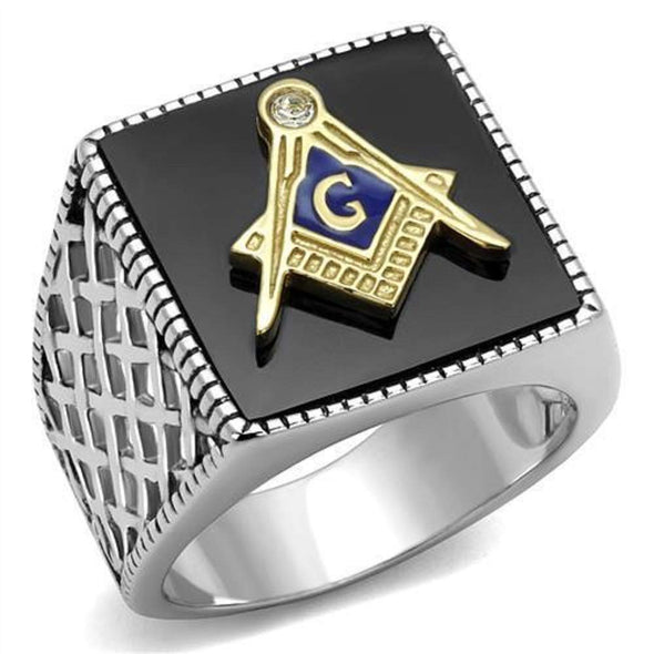 WildKlass Stainless Steel Ring Two-Tone IP Gold Men Semi-Precious Jet-WildKlass Jewelry