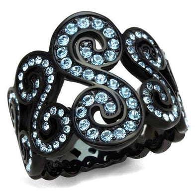 WildKlass Stainless Steel Ring IP Black Women Top Grade Crystal Sea Blue-WildKlass Jewelry