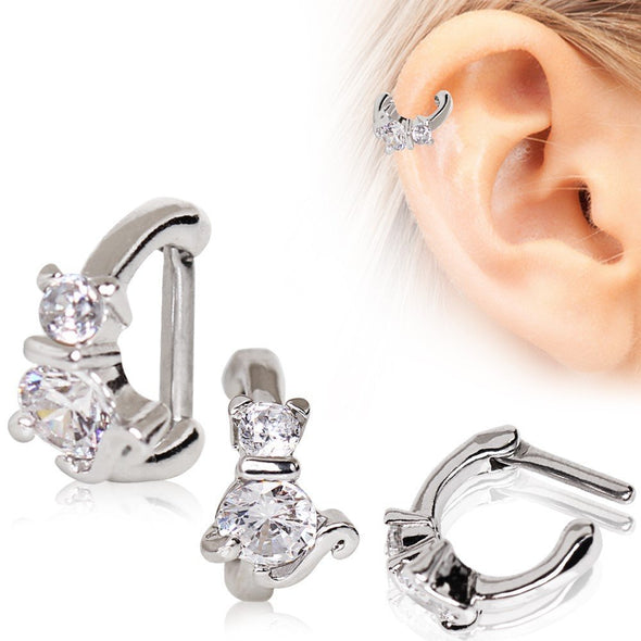 316L Stainless Steel Jeweled Cat WildKlass Cartilage Clicker Earring-WildKlass Jewelry
