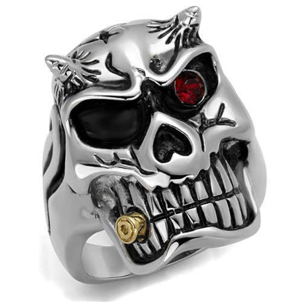 WildKlass Stainless Steel Skull Ring Two-Tone IP Gold Men Top Grade Crystal Siam-WildKlass Jewelry