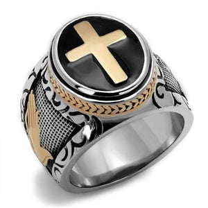 WildKlass Stainless Steel Ring Two-Tone IP Rose Gold Men Epoxy Jet-WildKlass Jewelry