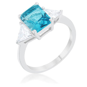 WildKlass Classic Blue Topaz Rhodium Plated Engagement Ring-WildKlass Jewelry