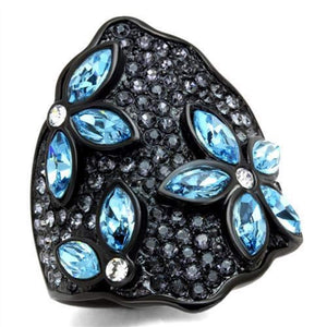 WildKlass Stainless Steel Ring IP Black Women Top Grade Crystal Sea Blue-WildKlass Jewelry