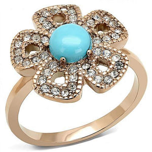 WildKlass Stainless Steel Ring IP Rose Gold Women Synthetic Sea Blue-WildKlass Jewelry