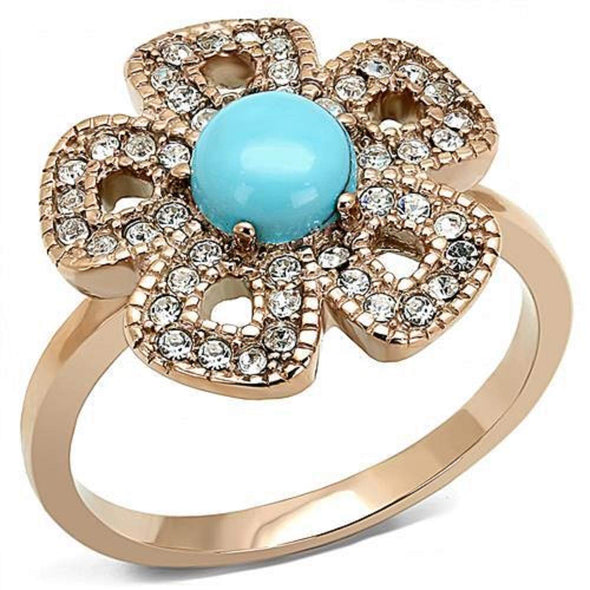 WildKlass Stainless Steel Ring IP Rose Gold Women Synthetic Sea Blue-WildKlass Jewelry