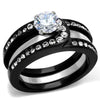 WildKlass Stainless Steel Ring Two-Tone IP Black Women AAA Grade CZ Clear-WildKlass Jewelry