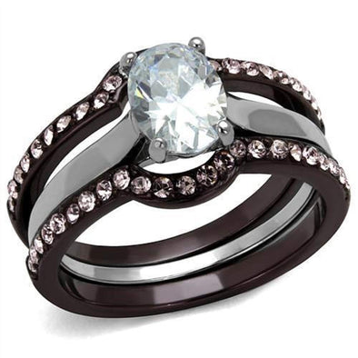 WildKlass Stainless Steel Ring Two Tone IP Dark Brown (IP Coffee) Women AAA Grade CZ Clear-WildKlass Jewelry