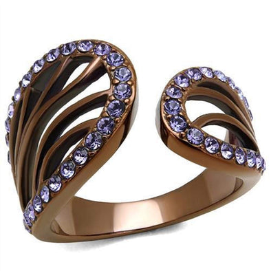 WildKlass Stainless Steel Ring IP Coffee Light Women Top Grade Crystal Tanzanite-WildKlass Jewelry