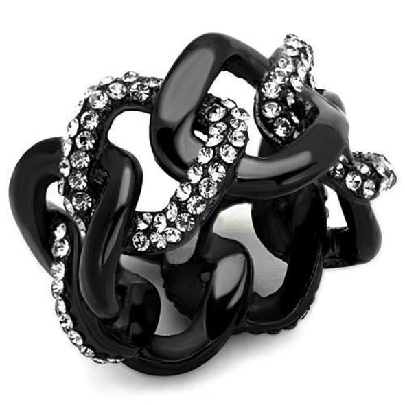WildKlass Stainless Steel Ring IP Black Women Top Grade Crystal Black Diamond-WildKlass Jewelry