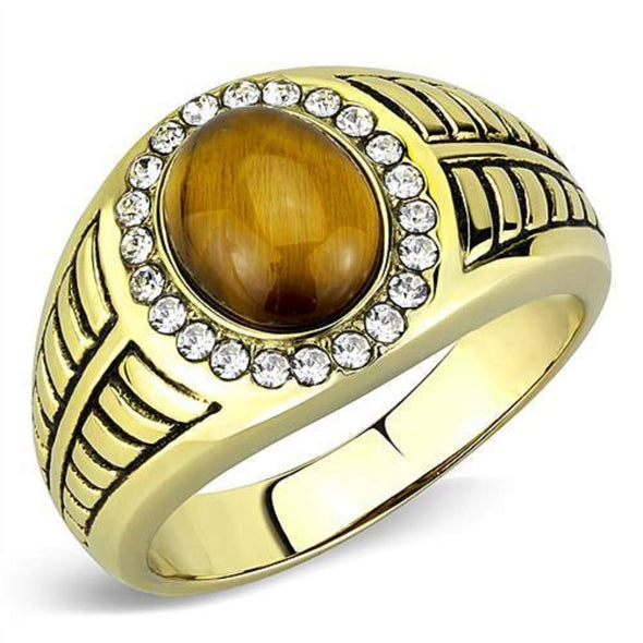 WildKlass Stainless Steel Ring IP GoldMen Synthetic Topaz-WildKlass Jewelry